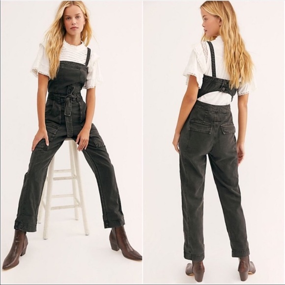 Free people black denim jumpsuit Clearance